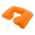 An orange travel neck pillow with a U-shape design, featuring a soft, plush material. It has a logo.