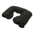 A black travel neck pillow with a contoured design for comfort. It features a soft fabric and has a logo.