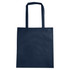 A navy non-woven tote bag with a V gusset and dual handles, featuring a logo.