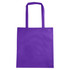 A purple non-woven tote bag with long handles and a V gusset, featuring a logo.