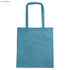 A powder blue non-woven tote bag with long handles and a gusset, featuring a logo.