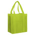 A lime green non-woven shopping bag with two sturdy handles and a spacious interior. It features a logo.