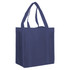A navy non-woven shopping bag with two sturdy handles and a solid design, featuring a logo.