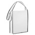 A white non-woven sling bag with black trim and a shoulder strap, featuring a simple design and a logo.