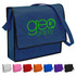 A blue non-woven flap satchel with a shoulder strap and a logo, available in multiple colours.