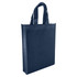 A navy non-woven tote bag with sturdy handles and a simple design, featuring a logo on the front.