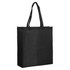 A black extra-large non-woven reusable grocery bag with sturdy handles and a gusset. Features a logo.