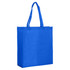 A large blue non-woven bag with gusset and handles, featuring a logo on its surface.