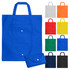 A blue foldable shopping bag with a pocket, available in various colours including orange, yellow, green, and black.