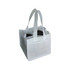 A white non-woven bag designed to hold four coffee cups, featuring two handles and a front pocket.
