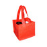 A red non-woven bag designed to hold four coffee cups, featuring two sturdy handles and a logo.