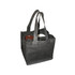 A black non-woven bag designed to hold four coffee cups, featuring sturdy handles and a simple organisational structure.