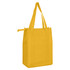 A yellow non-woven cooler bag with a top zip closure and sturdy handles. It features a logo on the side.