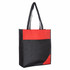 A reusable grocery bag in black with a red accent, featuring two sturdy handles and a logo.