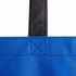 A reusable grocery bag in blue with black handles, featuring a texture pattern and stitching details. It has a logo.