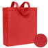 A red tote bag made of patterned non-woven fabric, featuring sturdy handle straps and a close-up of the texture.