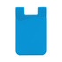 A blue mobile phone wallet with a smooth surface and a wavy design at the top. It has a slot for cards.