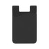 A black mobile phone wallet with a curved design and a slot for cards. It features a minimalist style and has a logo.