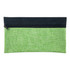 A green and black pencil case with a zip closure, featuring a textured design. It has a logo on the front.