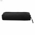 A black canvas pencil case with a zip closure, featuring a sleek rectangular shape and a small zipper pull.