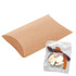 A pillow-shaped box in a natural colour, alongside a clear bag of mixed jelly lollies in various colours.