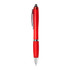 A red plastic pen with a chrome accent and a clip, designed for writing.