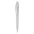 A grey plastic pen with a transparent barrel and a clip. It features a logo on the barrel.
