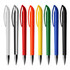 A selection of plastic pens in white, silver, red, orange, yellow, blue, green, and black, featuring a logo.