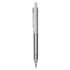 A plastic pen in clear and white, featuring a clip and a transparent barrel. It has a branding logo.
