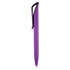A purple plastic pen with a sleek design and a clip for easy attachment. It features branding on the body.