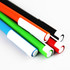 A set of five pens in red, green, blue, black, and orange with white ends, featuring a logo on each.