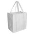 A white paper shopping bag with double handles and a square shape. The bag has a logo on one side.