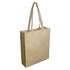 A large beige paper bag with a gusset and long handles, featuring a simple design. It includes a logo.