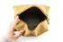 A kraft paper cosmetic bag in a light brown hue, featuring an unzipped opening with a fabric interior.
