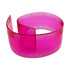 A pink PVC soft plastic ruler, flexible and marked with measurement increments, featuring a logo on the surface.