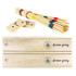 A wooden play set featuring colourful pick-up sticks and a set of dominoes, all in a natural wood finish.