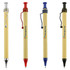 A set of four Spiral Recycled Cardboard Pens in various colours: red, blue, silver, and black, featuring a logo.