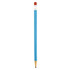 A round mechanical pencil with a blue body, red eraser, and black lead tip, featuring a logo on the barrel.