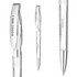 A sleek, transparent plastic pen in white with silver accents and a logo on the barrel.