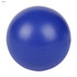 A blue stress ball with a smooth surface. It has a logo on it but is otherwise plain.