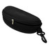 A black zippered case with a textured surface and a clip, ideal for holding glasses or small accessories.