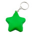 A green star-shaped stress key ring with a silver keychain. It features a smooth, glossy finish.