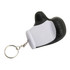 A black and white stress glove key ring attached to a metal chain. It features a glove design.