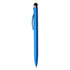 A stylus pen in vibrant blue with a plastic finish and a clip. It features a black tip for touchscreens.