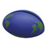A blue and green stress paper holder shaped like a globe, featuring a smooth surface and a slot for paper.