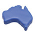 A blue stress relief shape in the outline of Australia, with a smooth, soft texture. It features a logo.