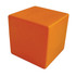 An orange stress cube with a smooth surface and a square shape, featuring a simple design and no visible branding.