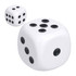 Two large, white stress dice with black dots displayed. One die is larger than the other.