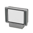 A miniature stress relief television in silver and grey, featuring a blank screen and a simple design.
