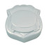A light blue stress badge in a shield shape, featuring a smooth, rounded surface and a textured border.